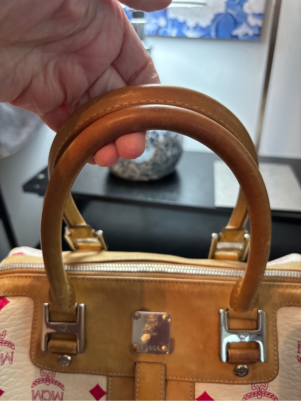 Authentic Vintage MCM Visetos Boston Bag Satchel – Limited Edition Cream & Pink - Picture 8 of 13